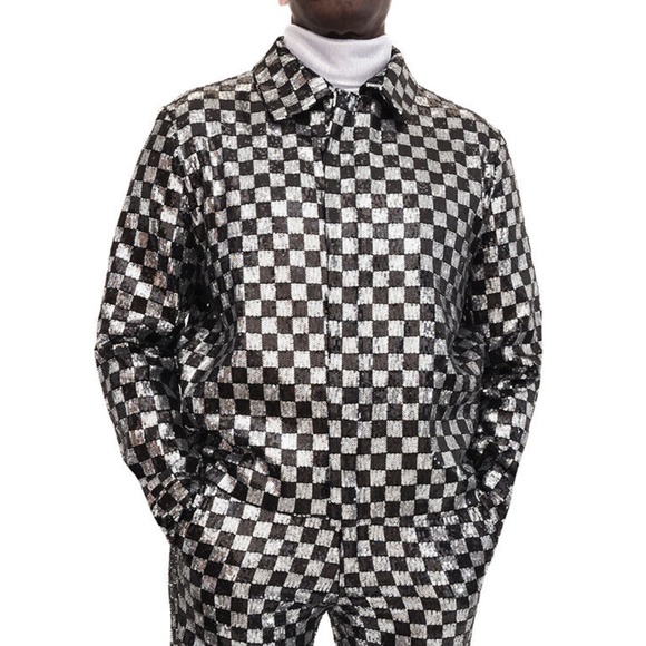 Barabas Men's Chess Sequin Luxury Zipper Closure Bomber Jacket